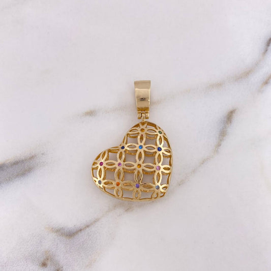 Dije Corazon Filigrana 6.95gr / 3.8cm / Circones Colores Oro Amarillo 18K $