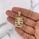 Dije Rostro Faraón Tutankamón 6.85gr / 3.7cm / Circones Azules Blancos Negros Oro Amarillo 18K
