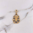 Dije Rostro Faraón Tutankamón 6.85gr / 3.7cm / Circones Azules Blancos Negros Oro Amarillo 18K