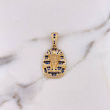 Dije Rostro Faraón Tutankamón 6.85gr / 3.7cm / Circones Azules Blancos Negros Oro Amarillo 18K
