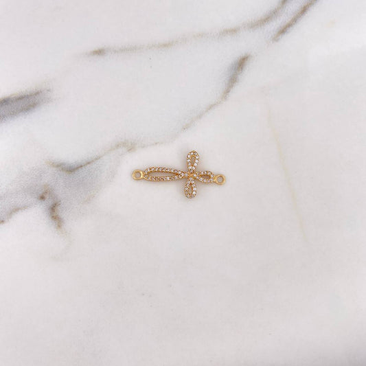 Herraje Cruz 1.25gr / 2.8cm / Circones Blancos Oro Amarillo 18K &