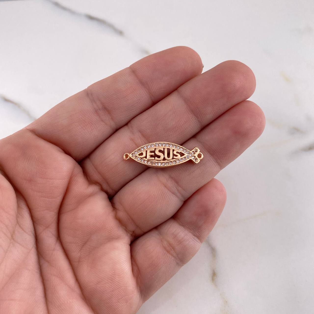 Herraje Jesús 1.95gr / 2.7cm / Circones Blancos Oro Rosa 18K #