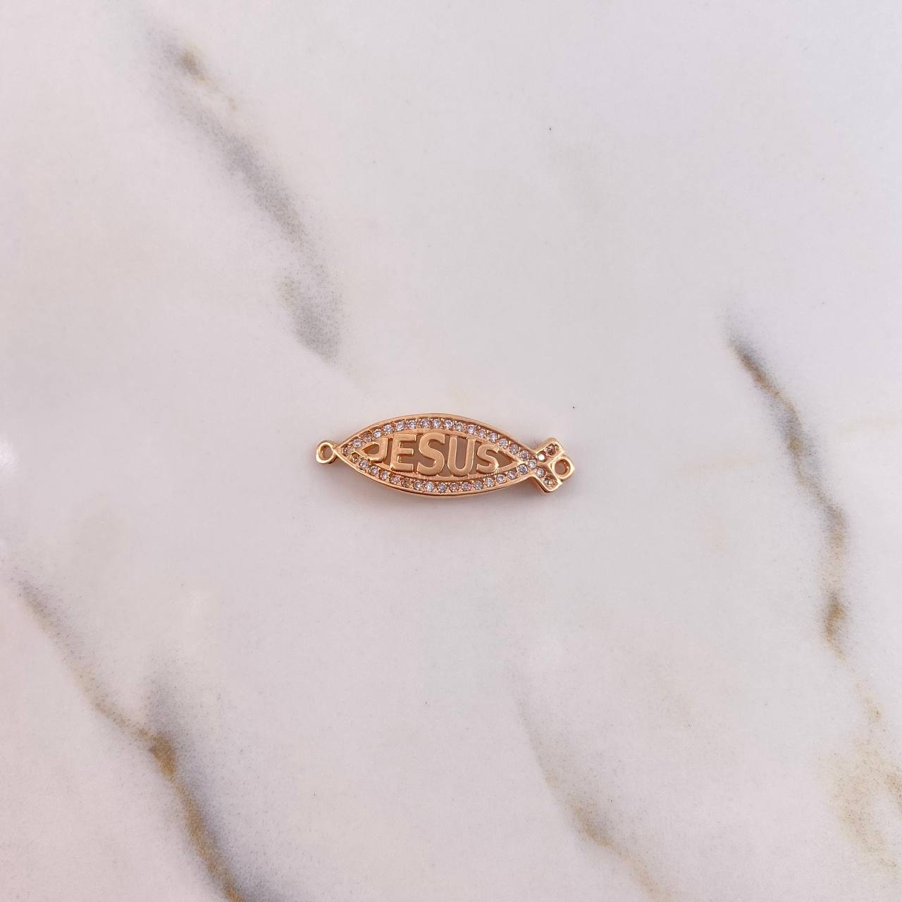 Herraje Jesús 1.95gr / 2.7cm / Circones Blancos Oro Rosa 18K #