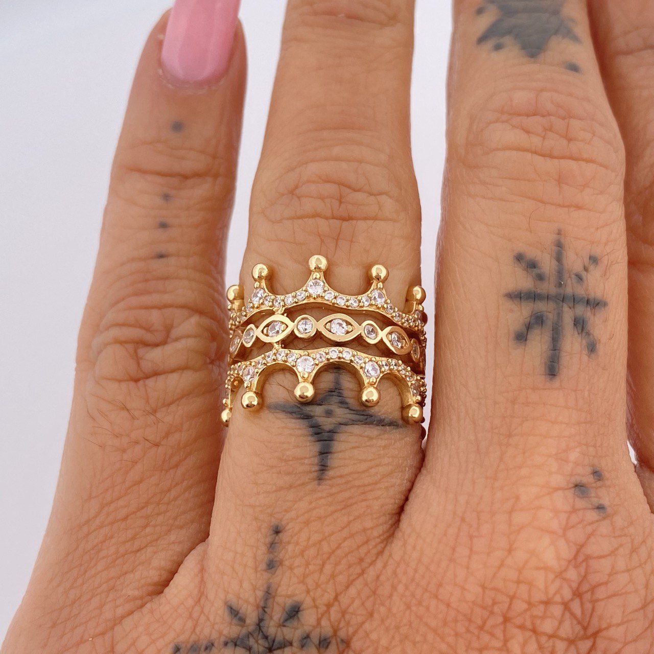 Anillo Doble Corona 7.55gr / T6 1/2 / cm / Oro Amarillo 18K &