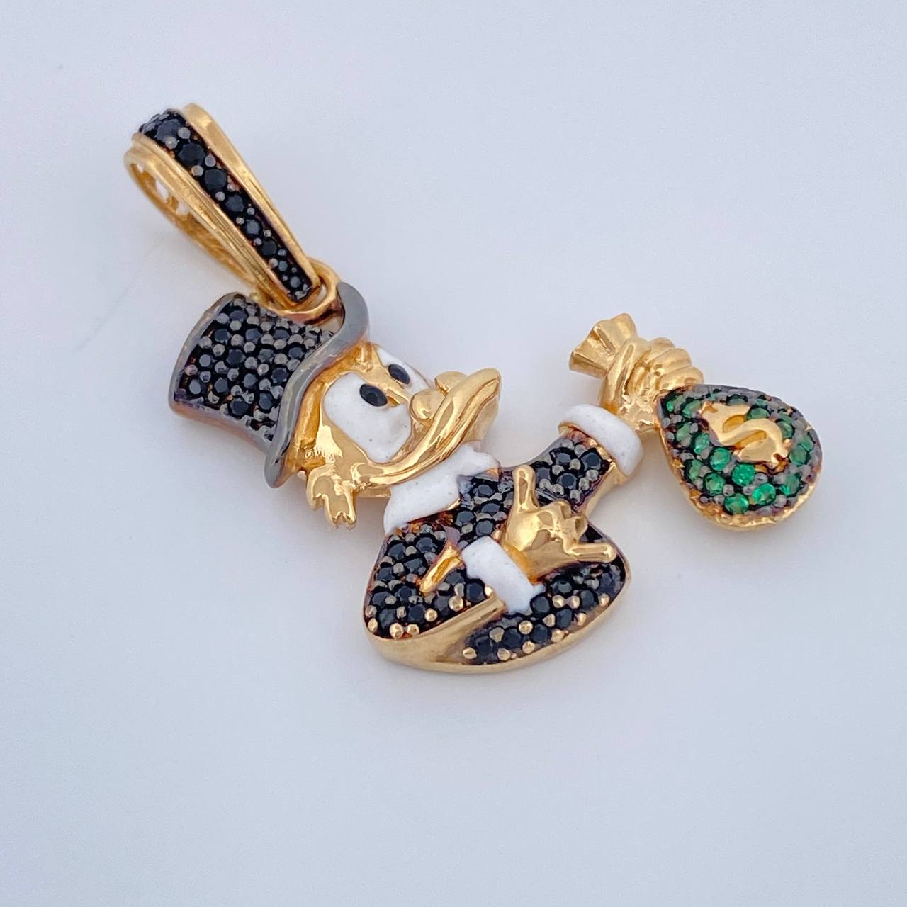 Dije Pato Inspirado Bolsa De Dinero 5.6gr / 3.7cm / Dos Oros Negro Amarillo 18K $