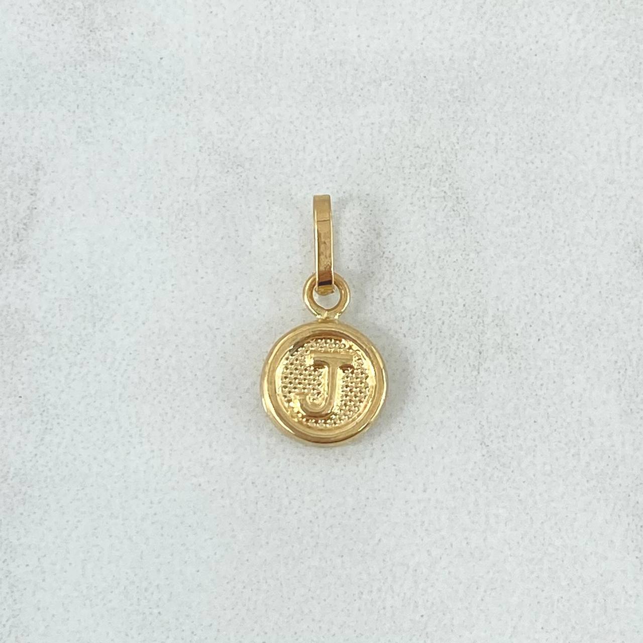 Dije Letra J 0.5gr / 1.5cm / Circulo Texturizado Rayado Oro Amarillo 18K