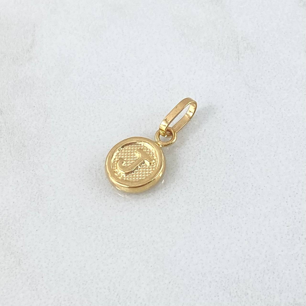 Dije Letra J 0.5gr / 1.5cm / Circulo Texturizado Rayado Oro Amarillo 18K
