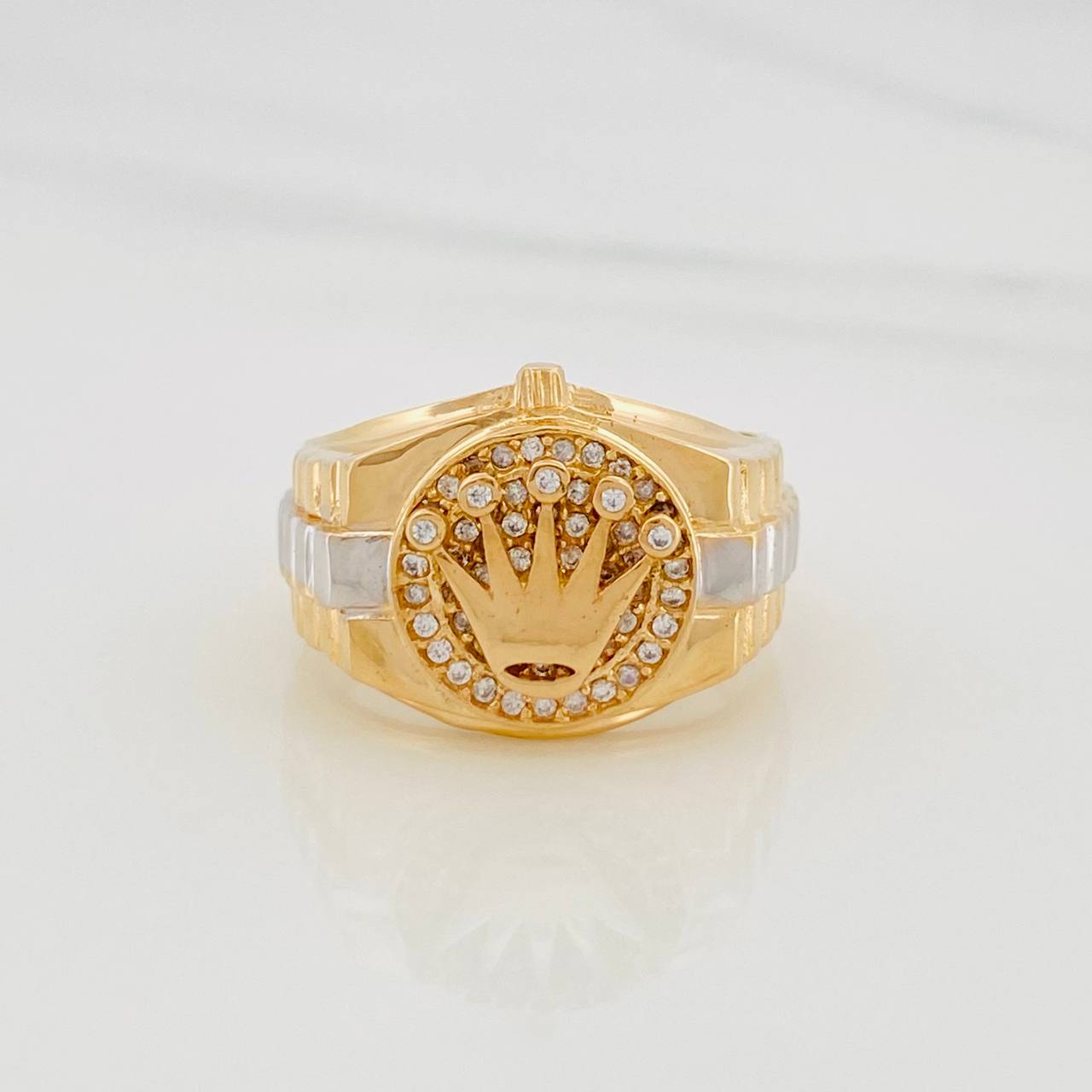 Anillo Corona Correa 7.25g / T8 3/4 Dos Oros Amarillo Blanco 18K