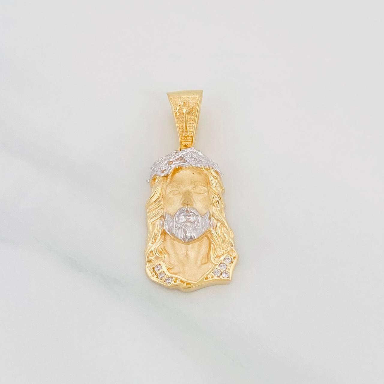 Dije Rostro Cristo 3.55g / 3cm Dos Oros Amarillo Blanco 18K