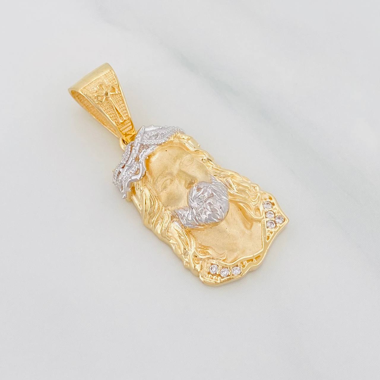 Dije Rostro Cristo 3.55g / 3cm Dos Oros Amarillo Blanco 18K