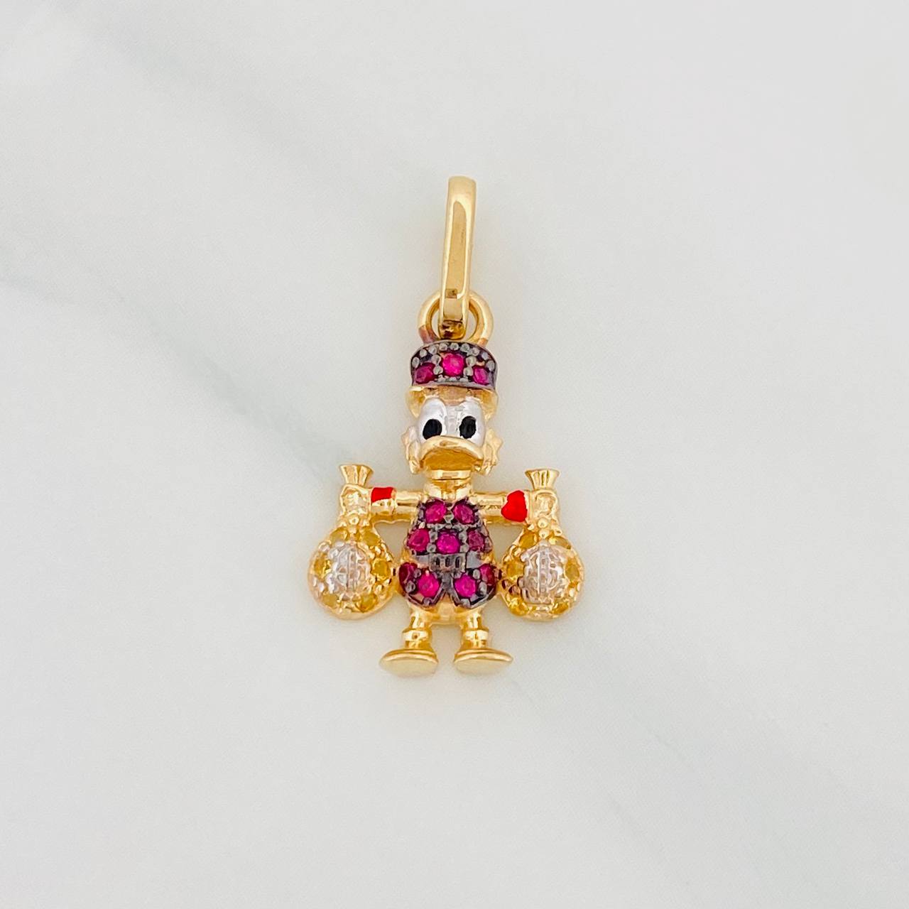 Dije Pato Bolsas de Dinero 1.7g / 2.3cm Tres Oros Amarillo Blanco Negro 18K