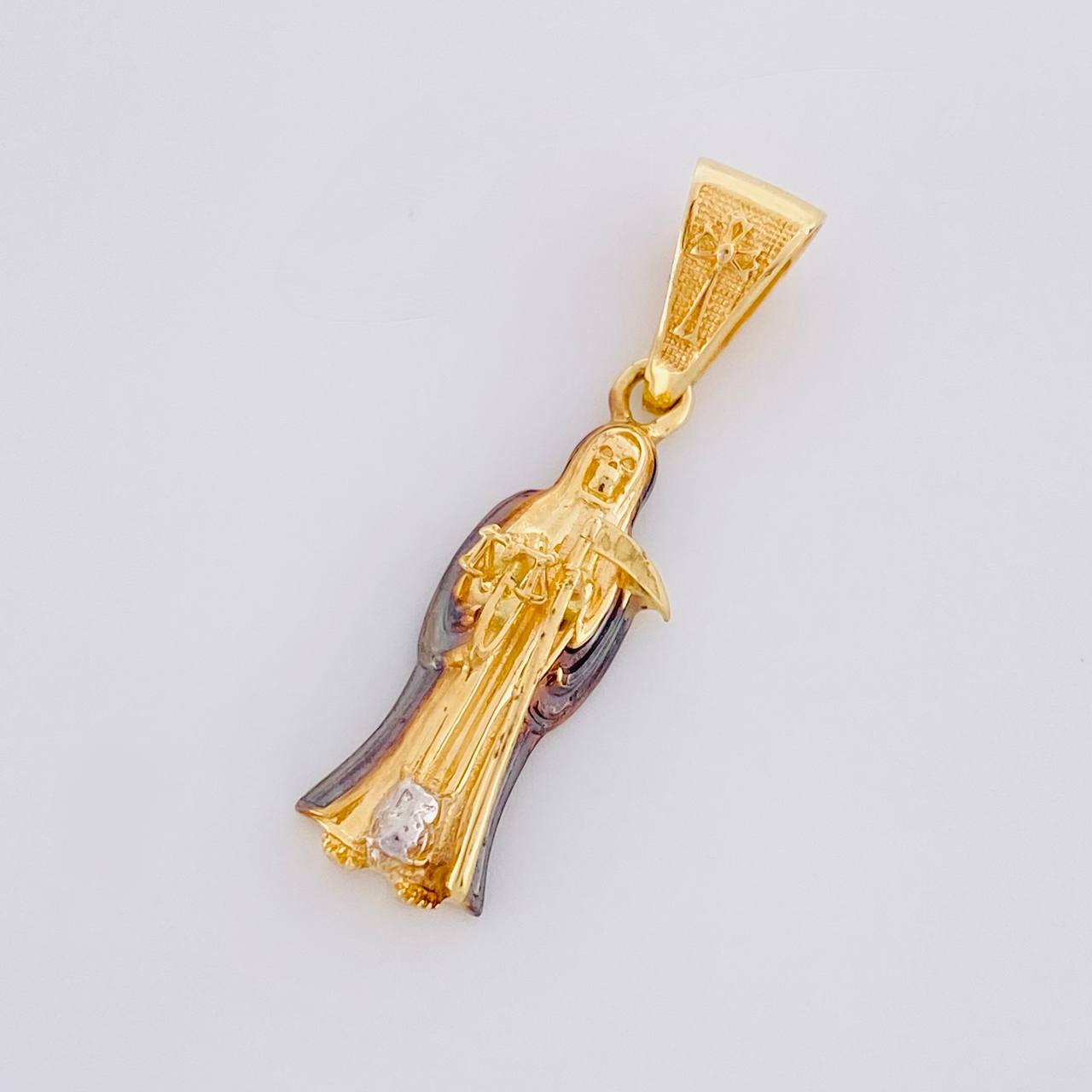 Dije Santa Muerte 2.75g / 3cm Dos Oros Negro Amarillo 18K