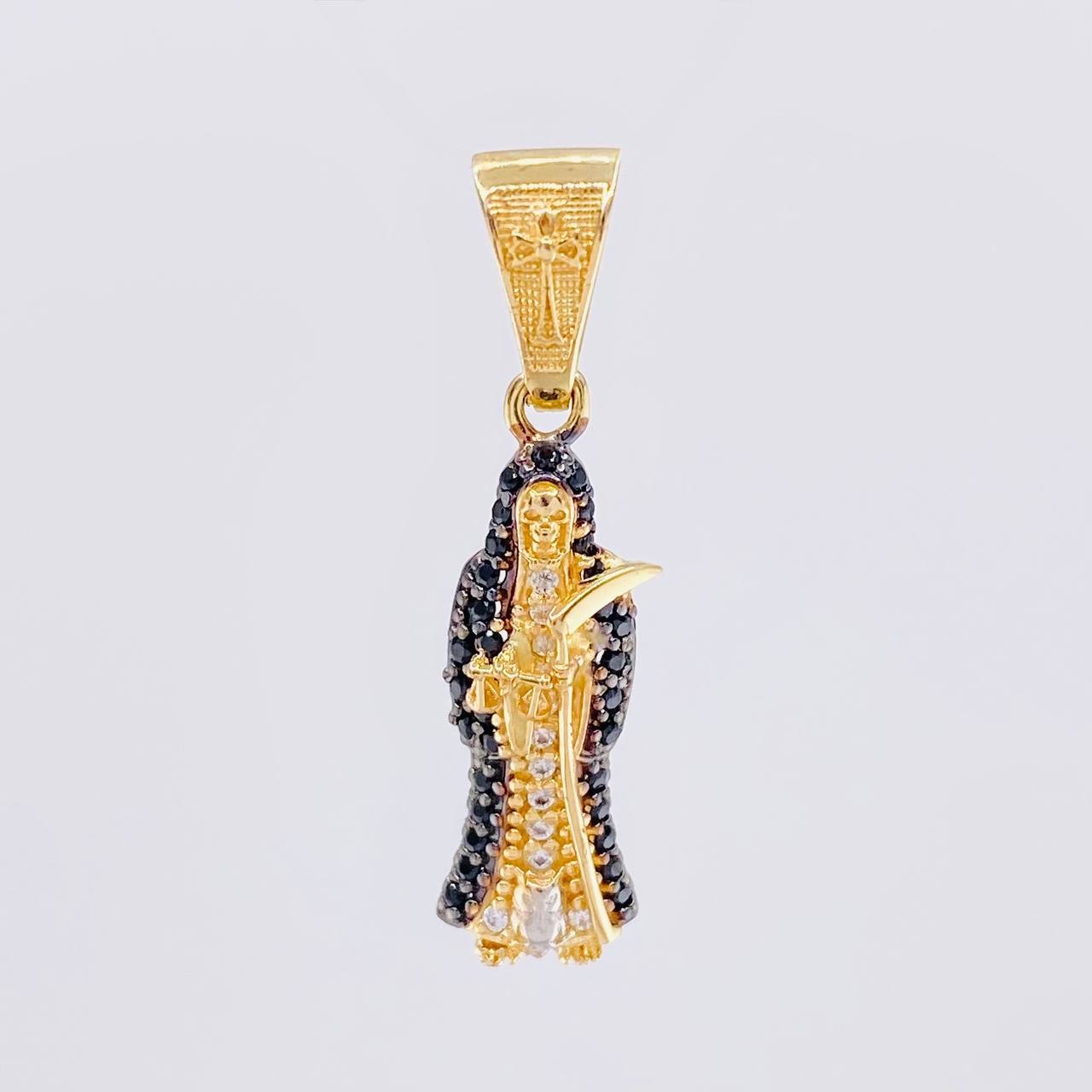 Dije Santa Muerte 2.65g / 3cm Dos Oros Negro Amarillo 18K