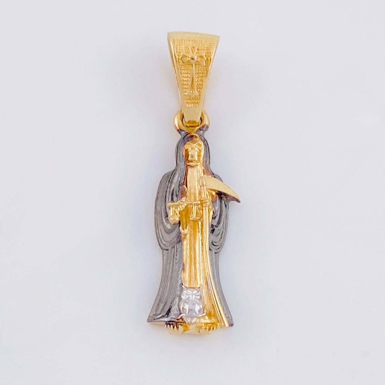 Dije Santa Muerte 2.55g / 3cm Dos Oros Negro Amarillo 18K