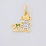 Dije Niña y Gato 1.1g / 1.9cm Dos Oros Amarillo Blanco 18K