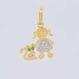 Dije Niña y Gato 1.1g / 1.9cm Dos Oros Amarillo Blanco 18K