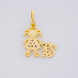 Dije Niña y Gato 1.1g / 1.9cm Dos Oros Amarillo Blanco 18K