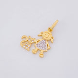 Dije Niña y Gato 1.1g / 1.9cm Dos Oros Amarillo Blanco 18K