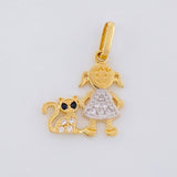 Dije Niña y Gato 1.05g / 1.9cm Dos Oros Amarillo Blanco 18K