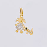 Dije Niña y Perro 1.1g / 1.9cm Dos Oros Amarillo Blanco 18K