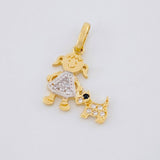 Dije Niña y Perro 1.1g / 1.9cm Dos Oros Amarillo Blanco 18K