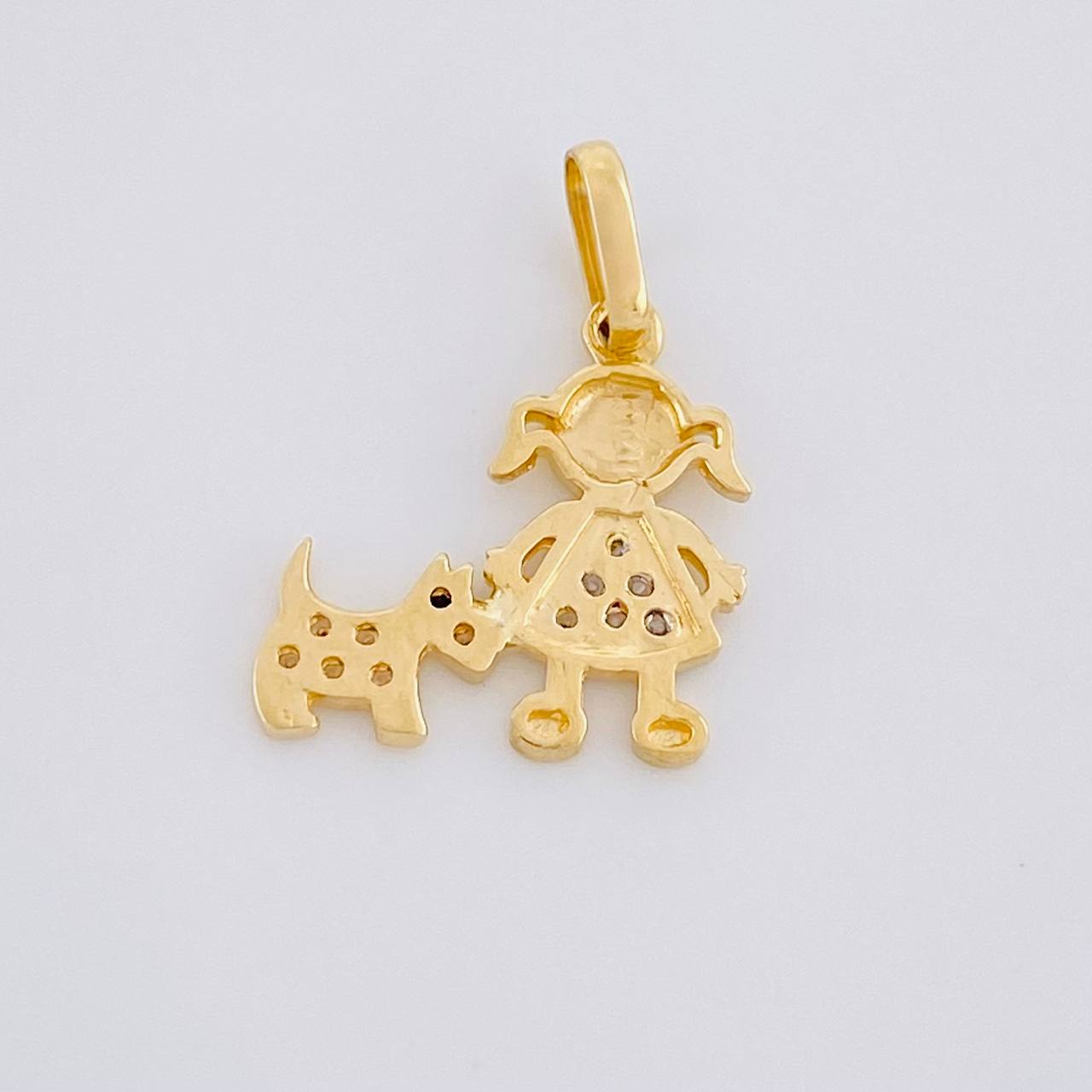 Dije Niña y Perro 1.1g / 1.9cm Dos Oros Amarillo Blanco 18K