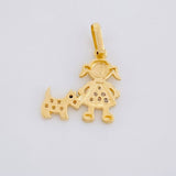 Dije Niña y Perro 1.1g / 1.9cm Dos Oros Amarillo Blanco 18K