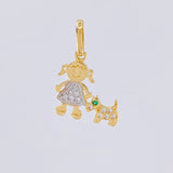 Dije Niña y Perro 1.1g / 1.9cm Dos Oros Amarillo Blanco 18K