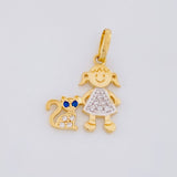 Dije Niña y Gato 1.1g / 1.9cm Dos Oros Amarillo Blanco 18K