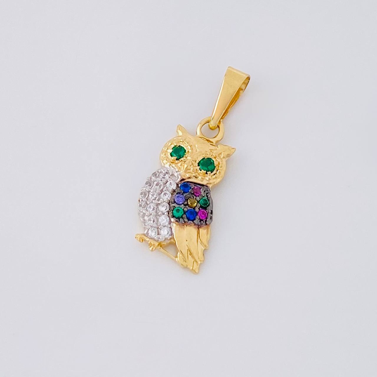 Dije Buho 1.15g / 2.3cm Dos Oros Amarillo Blanco 18K