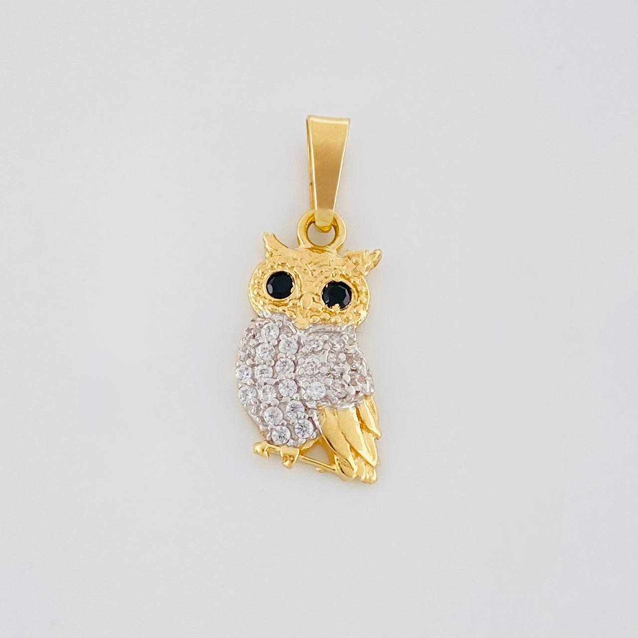 Dije Buho 1.25g / 2.3cm Dos Oros Amarillo Blanco 18K
