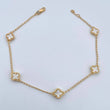 Tobillera Espiga Trebol Gradual 5.25gr / 23.5cm-24.7cm / 1.4mm Nacar Blanca Oro Amarillo Nac.Esp. 18K $
