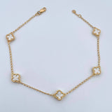 Tobillera Espiga Trebol Gradual 5.25gr / 23.5cm-24.7cm / 1.4mm Nacar Blanca Oro Amarillo Nac.Esp. 18K $