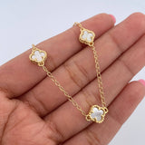 Tobillera Espiga Trebol Gradual 5.25gr / 23.5cm-24.7cm / 1.4mm Nacar Blanca Oro Amarillo Nac.Esp. 18K $