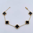 Pulso Aro Seguido Trebol Gradual 8.15gr / 17.2cm-19.5cm / 1.2mm Onix Negro Oro Amarillo Nac.Esp. 18K $