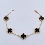 Pulso Aro Seguido Trebol Gradual 8.15gr / 17.2cm-19.5cm / 1.2mm Onix Negro Oro Amarillo Nac.Esp. 18K $