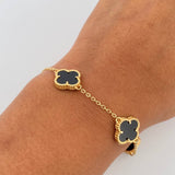 Pulso Aro Seguido Trebol Gradual 8.15gr / 17.2cm-19.5cm / 1.2mm Onix Negro Oro Amarillo Nac.Esp. 18K $
