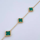 Pulso Aro Seguido Trebol Gradual 4.25gr / 17cm-18.7cm / 1.5mm Malaquita Verde Oro Amarillo Nac.Esp. 18K $