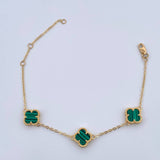 Pulso Aro Seguido Trebol Gradual 4.25gr / 17cm-18.7cm / 1.5mm Malaquita Verde Oro Amarillo Nac.Esp. 18K $