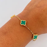 Pulso Aro Seguido Trebol Gradual 4.25gr / 17cm-18.7cm / 1.5mm Malaquita Verde Oro Amarillo Nac.Esp. 18K $