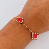 Pulso Aro Seguido Trebol Gradual 4.95gr / 17cm-19.2cm / 1.3mm Agata Roja Oro Amarillo Nac.Esp. 18K $