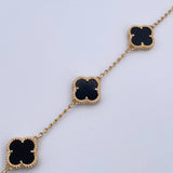 Pulso Espiga Trebol Gradual 8.25gr / 17.5cm-18.6cm / 1.4mm Onix Negro Oro Amarillo Nac.Esp. 18K $