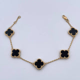 Pulso Espiga Trebol Gradual 8.25gr / 17.5cm-18.6cm / 1.4mm Onix Negro Oro Amarillo Nac.Esp. 18K $