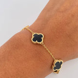 Pulso Espiga Trebol Gradual 8.25gr / 17.5cm-18.6cm / 1.4mm Onix Negro Oro Amarillo Nac.Esp. 18K $