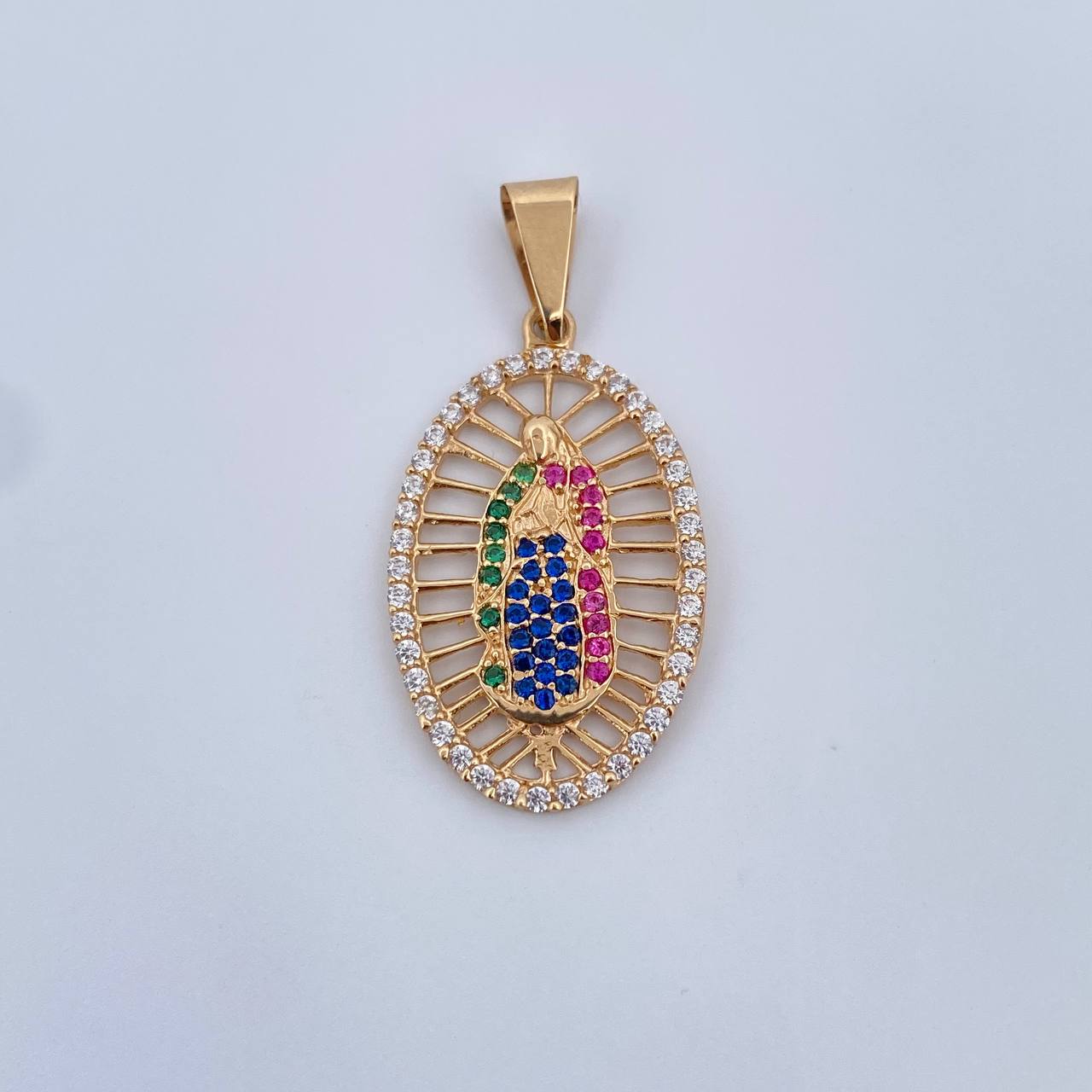 Dije Virgen Guadalpe 2.5gr / 3.5cm / Circones De Colores Oro Amarillo 18K &
