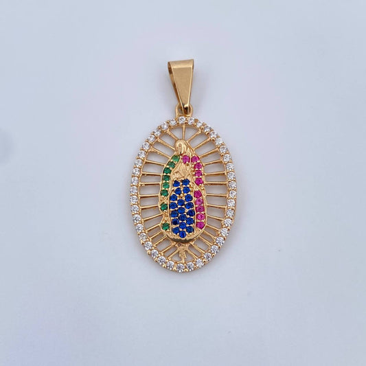 Dije Virgen Guadalpe 2.5gr / 3.5cm / Circones De Colores Oro Amarillo 18K &