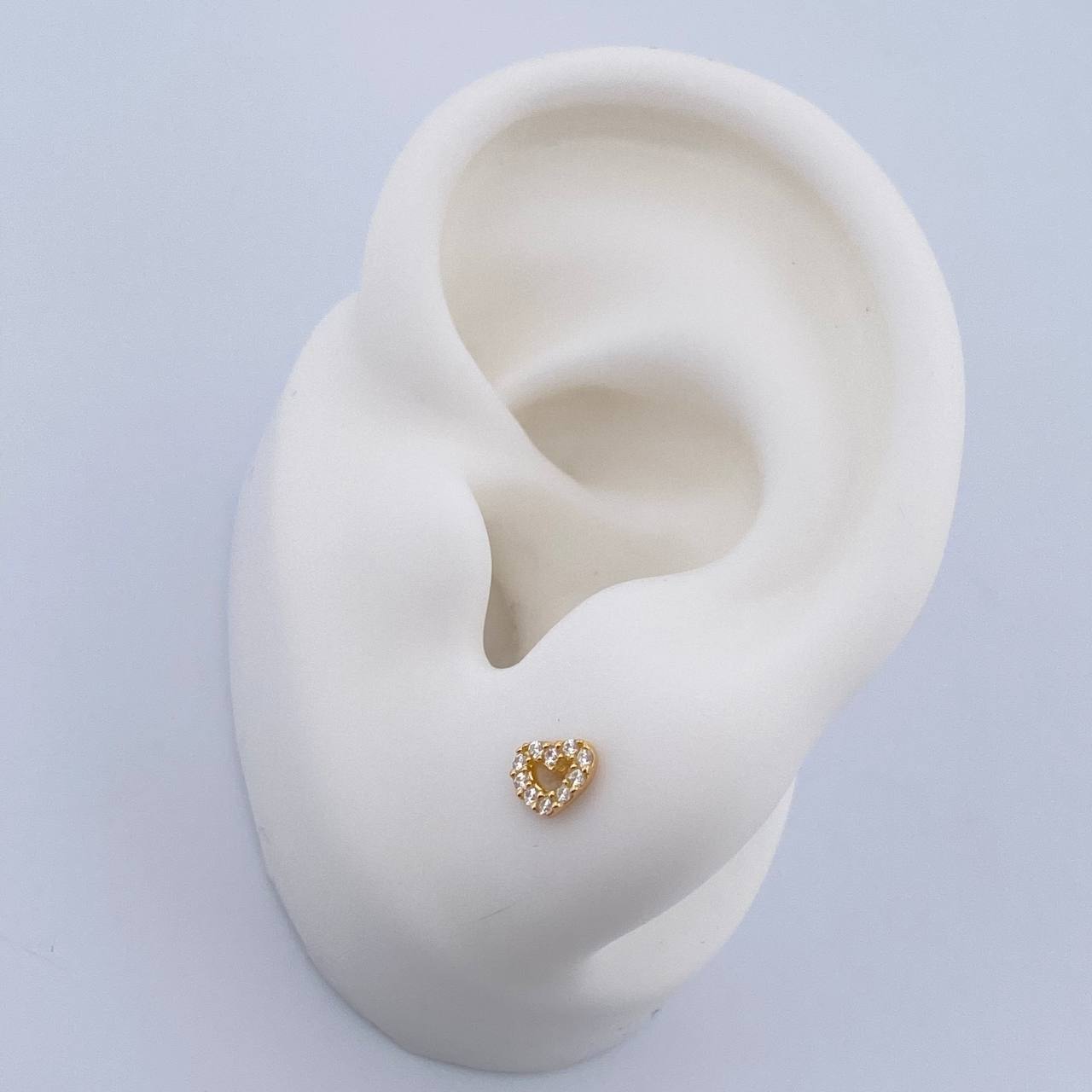 Topos Silueta Corazon 0.65gr / Circones Blancos Oro Amarillo 18K $