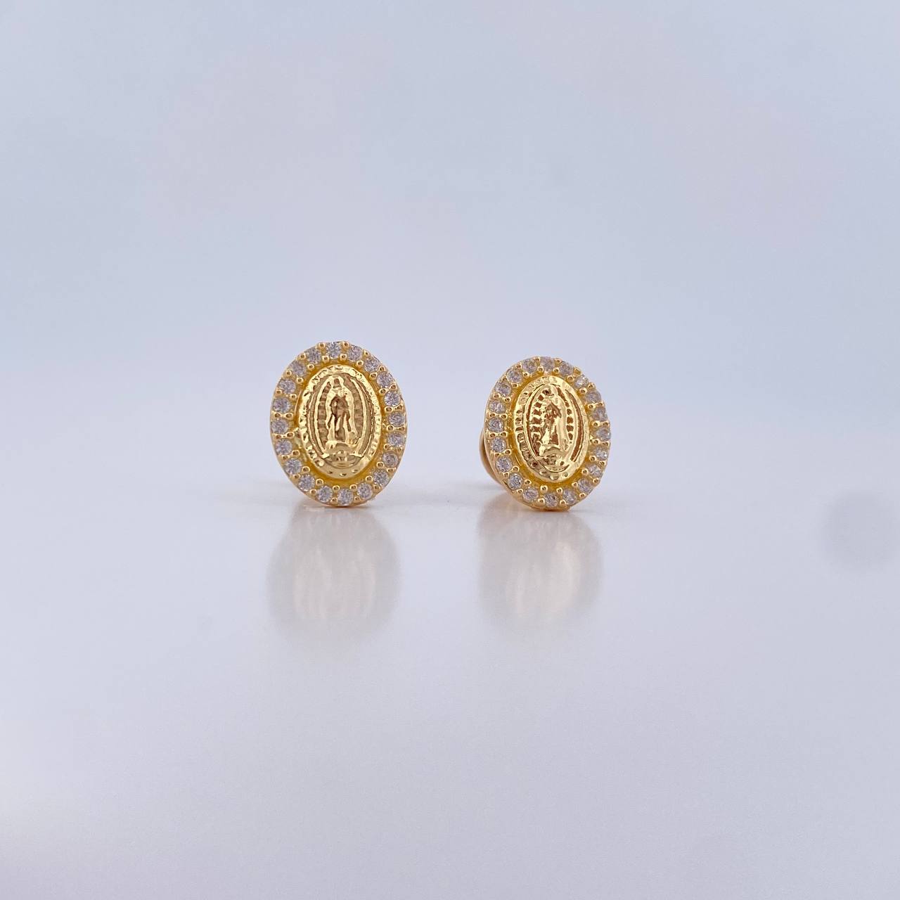 Topos Virgen Guadalupe 1.45gr / Circones Blancos Oro Amarillo 18K $