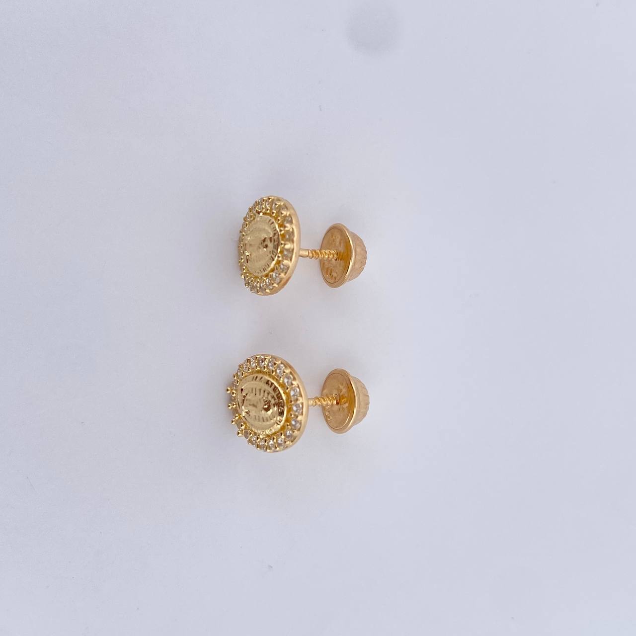 Topos Virgen Guadalupe 1.45gr / Circones Blancos Oro Amarillo 18K $
