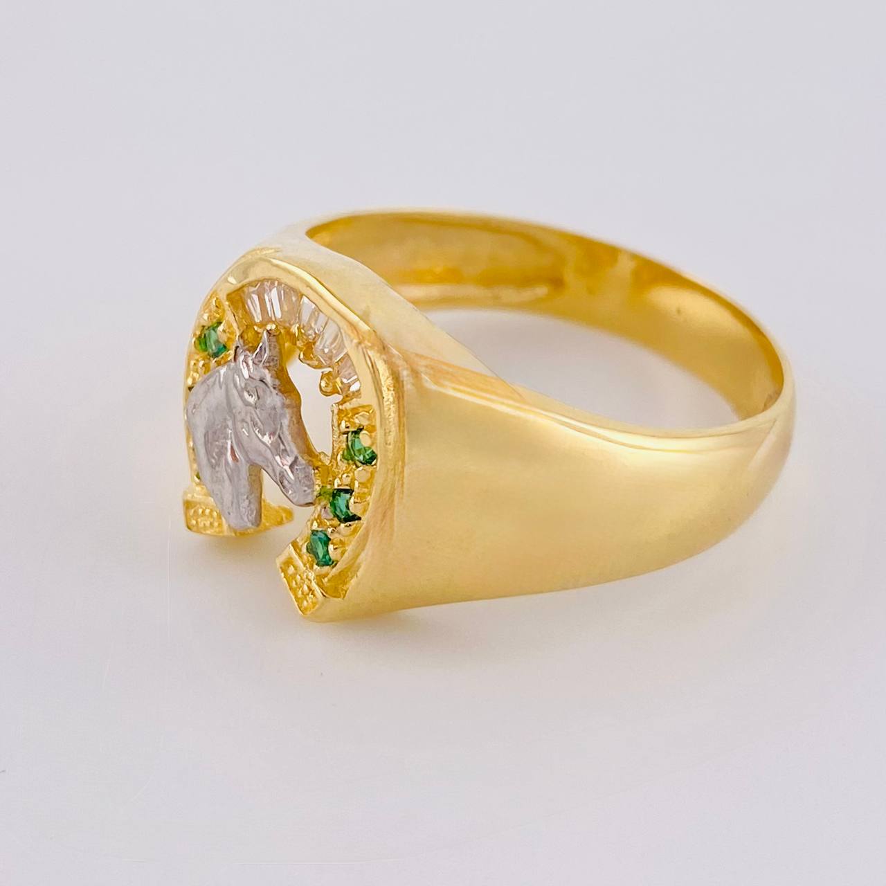 Anillo Herradura Caballo 5.95 g / T10 1/4 Dos Oros Amarillo Blanco 18K